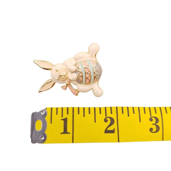 Vintage Steinmetz SFJ Bunny Rabbit Brooch Gold Tone Pastel Enamel Easter Egg - Picture 5 of 5
